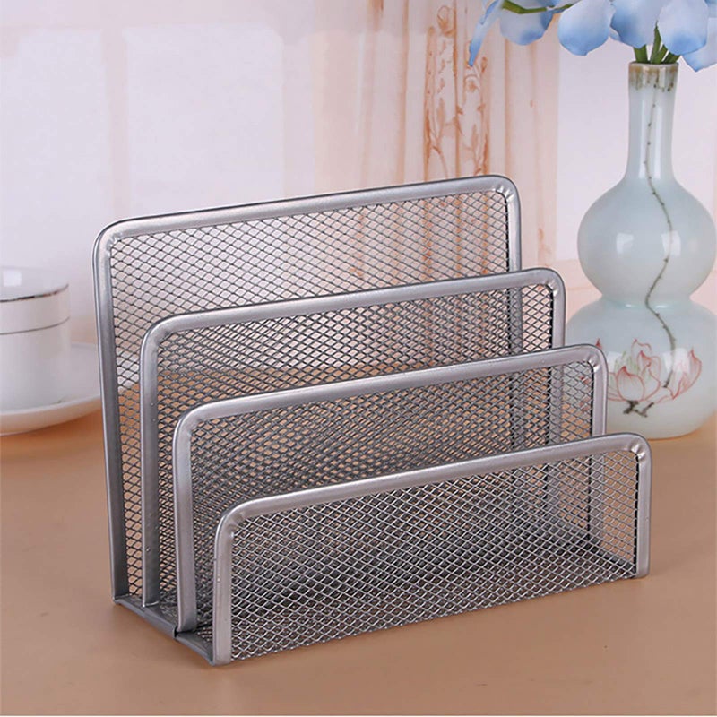 VANRA 2 Small Letter Sorters Desktop File Holder Organizer Metal Mesh with 3 Vertical Upright Compartments (2 Silver) - Image 2